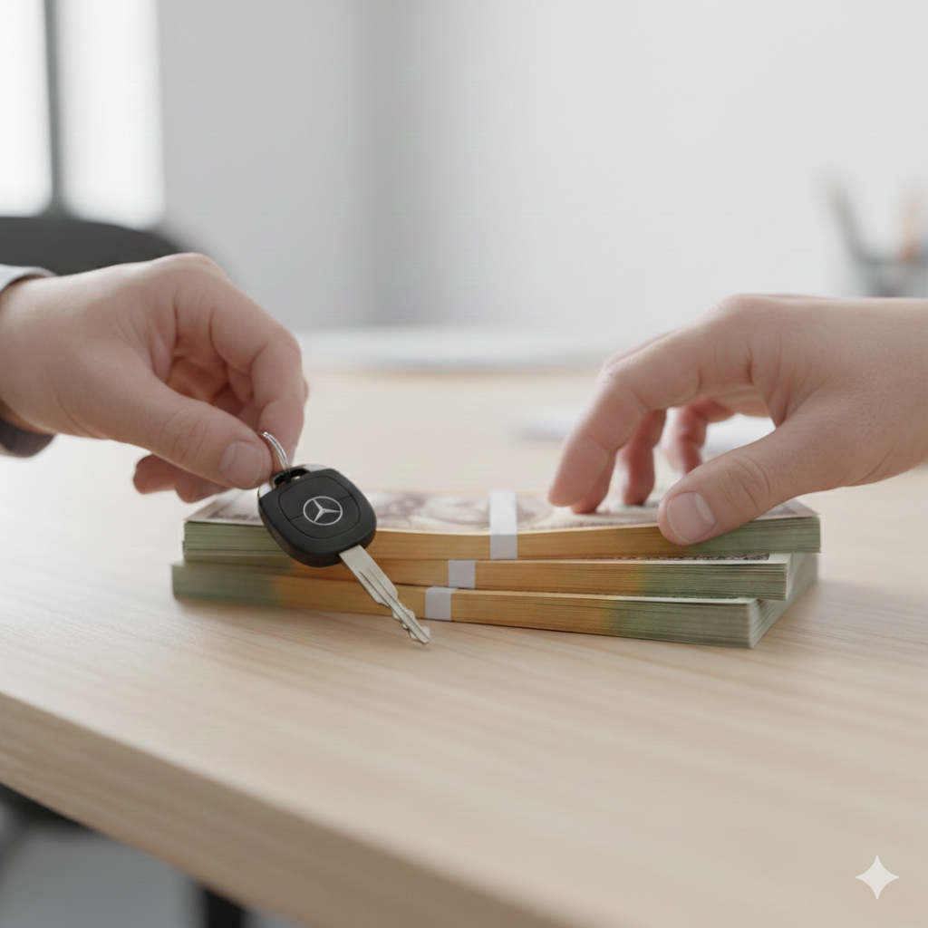Entrega de llaves y pago por un vehiculo